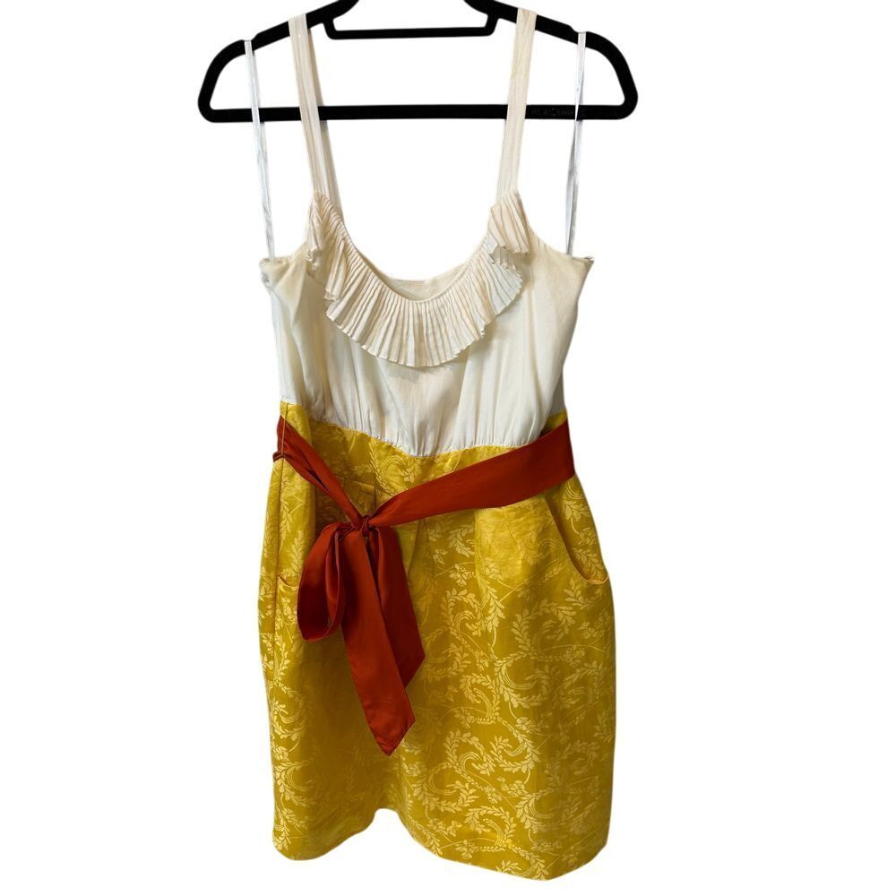 Anthropologie Moulinette Soeurs Yellow Cocktail‎ Dress Pleated Neckline 12